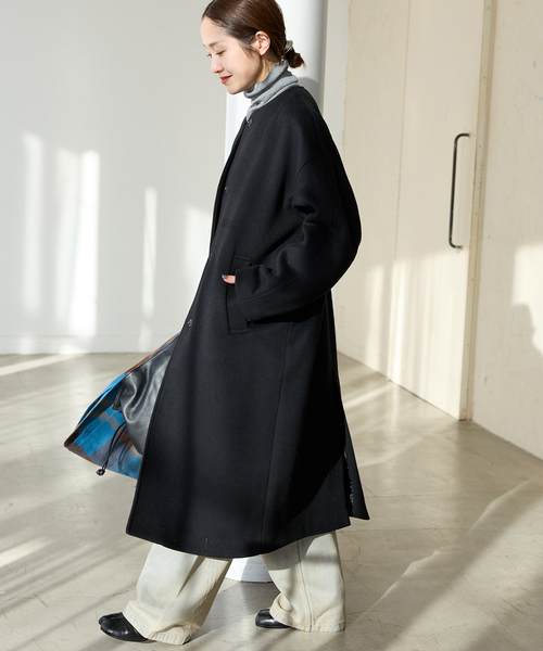 JOURNAL STANDARD（ジャーナルスタンダード）の「スーパー120ビーバーノーカラーコート（その他アウター・レディース・ブラック/ライトグレー/ベージュ系その他/ベージュ・38/36）」の9枚目の写真