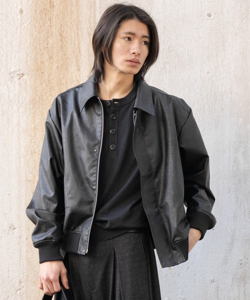 SINSS ブラック コンシールドフロントショートジップブルゾン Mサイズ Concealed front short zip blouson / コンシールドフロントショート