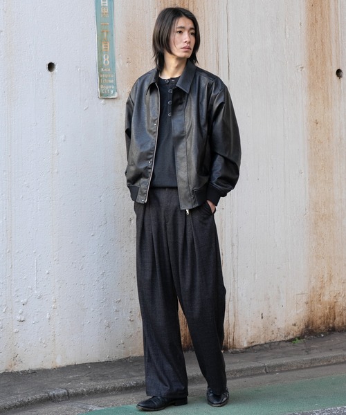 SINSS レザーブルゾン SINSS ブルゾン アウター Concealed front short zip blouson / コン