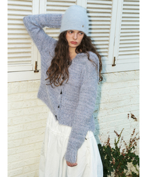 Fluffy Sailor Knit Cardigan, Ash Blue
