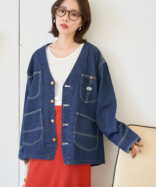 FREAK'S STORE(フリークスストア)の「限定展開 Lee × FREAK'S STORE/リー 別注 ノーカラー ジャケット(デニムジャケット・レディース・ブルー/ネイビー/サックスブルー・フリ-)」の6枚目の写真