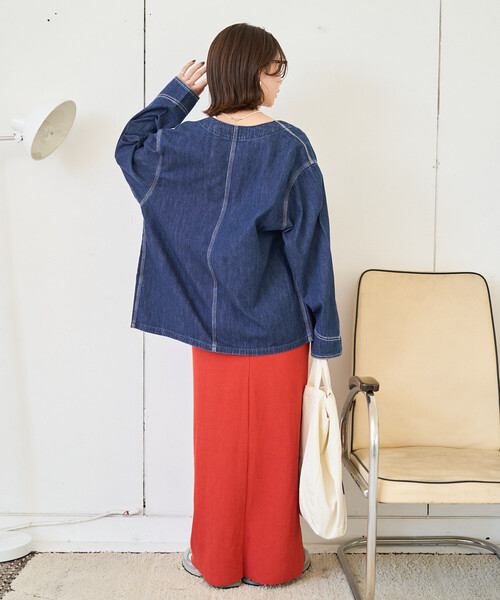 FREAK'S STORE(フリークスストア)の「限定展開 Lee × FREAK'S STORE/リー 別注 ノーカラー ジャケット(デニムジャケット・レディース・ブルー/ネイビー/サックスブルー・フリ-)」の8枚目の写真