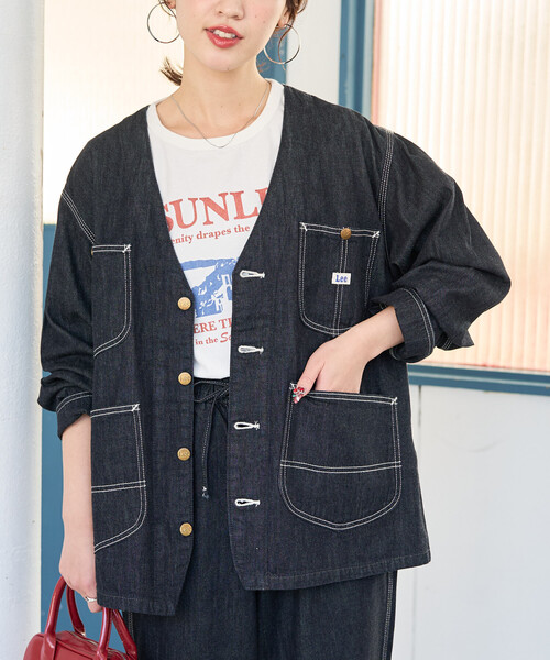 FREAK'S STORE(フリークスストア)の「限定展開 Lee × FREAK'S STORE/リー 別注 ノーカラー ジャケット(デニムジャケット・レディース・ブルー/ネイビー/サックスブルー・フリ-)」の12枚目の写真