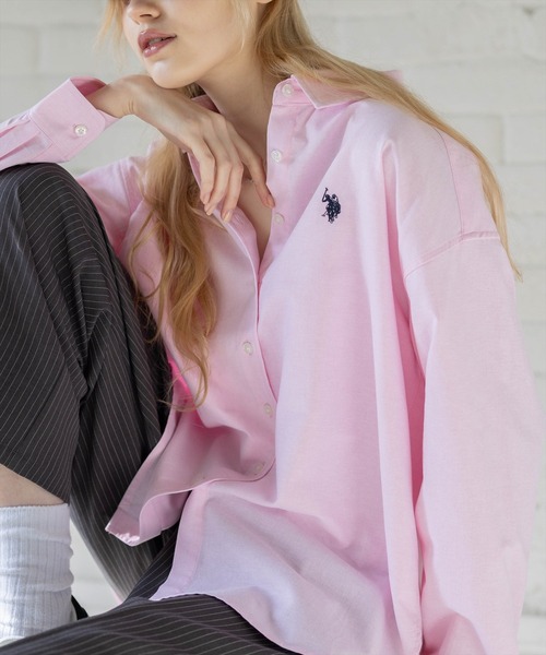 U.S. POLO ASSN.(ユーエスポロアッスン)の「【U.S. POLO ASSN.】clear別注 オーバーサイズオックスシャツ(シャツ/ブラウス・レディース・オフホワイト/サックスブルー/ピンク・F)」の4枚目の写真
