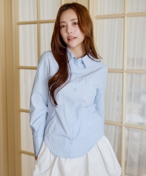 MSGirl(エムエスジーガール)の「スリムフィットシャツ 長袖 タイト(シャツ/ブラウス・レディース・ブルー系/イエロー系/ピンク/ホワイト・FREE)」の18枚目の写真