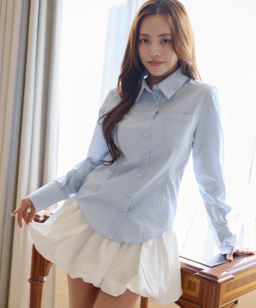 MSGirl(エムエスジーガール)の「スリムフィットシャツ 長袖 タイト(シャツ/ブラウス・レディース・ブルー系/イエロー系/ピンク/ホワイト・FREE)」の22枚目の写真