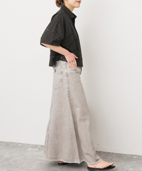 Spick & Span（スピックアンドスパン）の「upper hights/アッパーハイツ 別注THE FLORENCE*（デニムスカート・レディース・ベージュ/エメラルドブルー・SMALL/MEDIUM）」の9枚目の写真