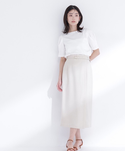 NATURAL BEAUTY BASIC(ナチュラルビューティーベーシック)の「◇ベルテッドナロースカート(スカート・レディース・ブラウン/ベージュ・MEDIUM/P/S)」の2枚目の写真
