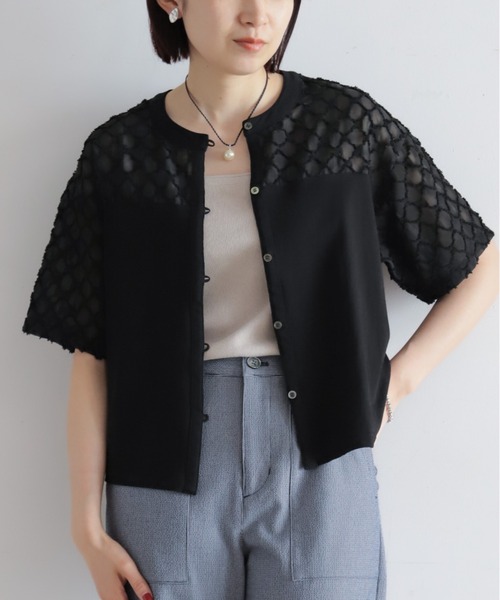 NOMBRE IMPAIR（ノンブルアンペール）の「ツッキリジャガードコンビ　前開きプルオーバー（Tシャツ/カットソー・レディース・ホワイト/ブラック・FREE）」の2枚目の写真