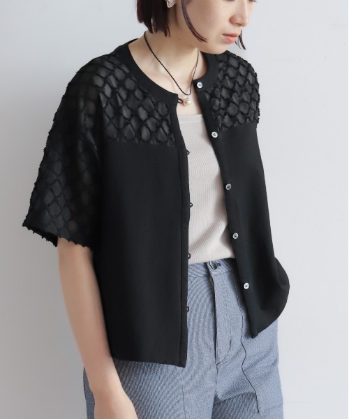 NOMBRE IMPAIR（ノンブルアンペール）の「ツッキリジャガードコンビ　前開きプルオーバー（Tシャツ/カットソー・レディース・ホワイト/ブラック・FREE）」の12枚目の写真