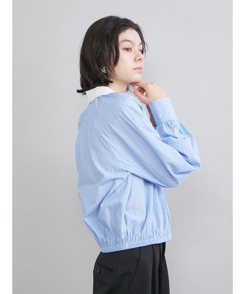 Mila Owen（ミラオーウェン）の「クロップドギャザーバルーンシャツ（シャツ/ブラウス・レディース・ダークネイビー/ピンク/ホワイト/ブルー・F）」の12枚目の写真