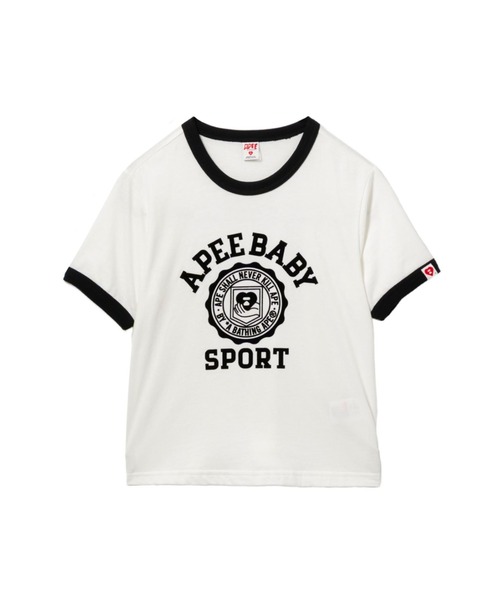 APEE BY A BATHING APE(エイピーバイアベイシングエイプ)の「COLLEGE PRINT RINGER CROP TEE(Tシャツ/カットソー・レディース・ブルー/ブラック/ホワイト・SMALL/X-SMALL)」の1枚目の写真