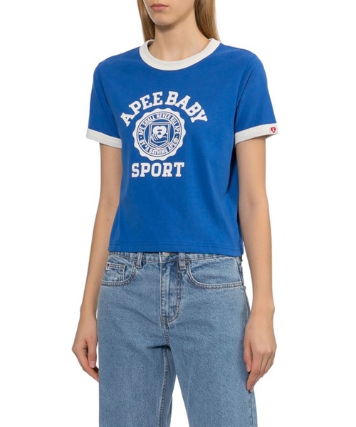 APEE BY A BATHING APE(エイピーバイアベイシングエイプ)の「COLLEGE PRINT RINGER CROP TEE(Tシャツ/カットソー・レディース・ブルー/ブラック/ホワイト・SMALL/X-SMALL)」の9枚目の写真