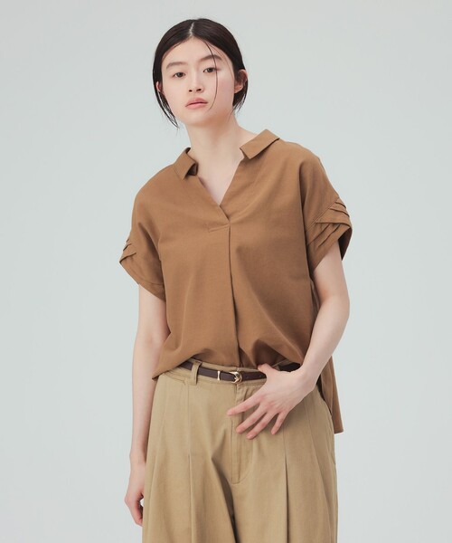 BEAMS HEART(ビームスハート)の「袖デザイン スキッパー シャツ(シャツ/ブラウス・レディース・オフホワイト/ネイビー/ブラウン系その他3・FREE)」の4枚目の写真