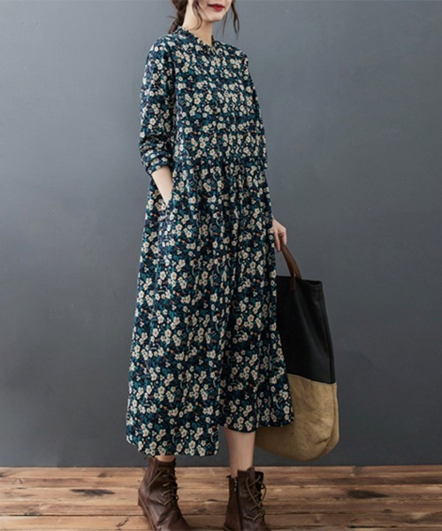 ONEP STAR(ワンピスター)の「フリル襟花柄ワンピース(ワンピース・レディース・ブルーグリーン・X-LARGE/LARGE/MEDIUM)」の5枚目の写真