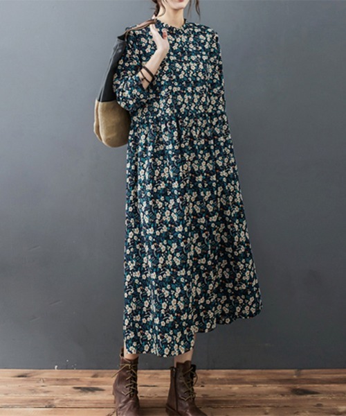 ONEP STAR(ワンピスター)の「フリル襟花柄ワンピース(ワンピース・レディース・ブルーグリーン・X-LARGE/LARGE/MEDIUM)」の6枚目の写真