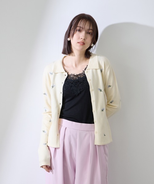 QUEENS COURT(クイーンズコート)の「フラワー刺繍ポロニットトップス≪手洗い可能≫(ニット/セーター・レディース・オフホワイト/ブラック・M)」の12枚目の写真