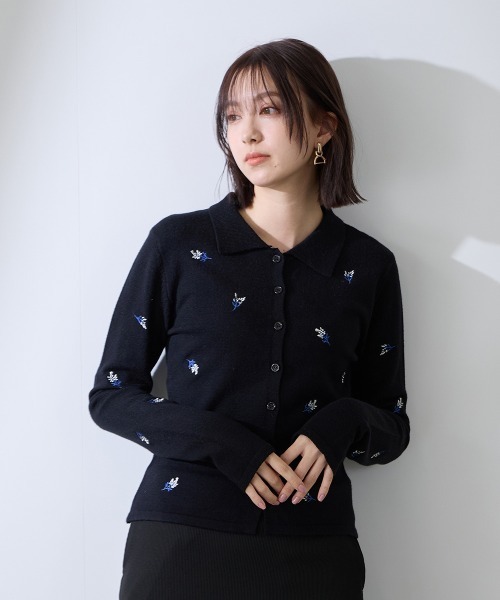 QUEENS COURT(クイーンズコート)の「フラワー刺繍ポロニットトップス≪手洗い可能≫(ニット/セーター・レディース・オフホワイト/ブラック・M)」の18枚目の写真