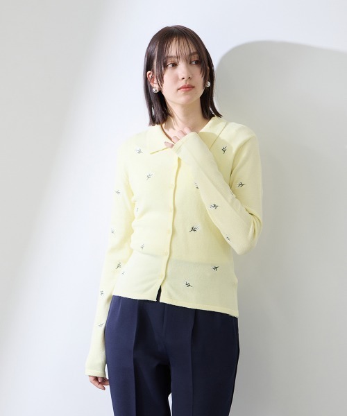 QUEENS COURT(クイーンズコート)の「フラワー刺繍ポロニットトップス≪手洗い可能≫(ニット/セーター・レディース・オフホワイト/ブラック・M)」の21枚目の写真