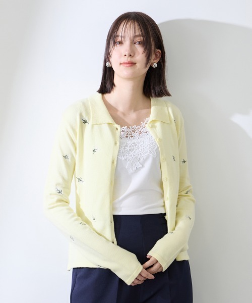 QUEENS COURT(クイーンズコート)の「フラワー刺繍ポロニットトップス≪手洗い可能≫(ニット/セーター・レディース・オフホワイト/ブラック・M)」の22枚目の写真