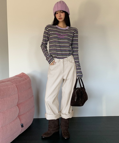 UNE MANSION（ユヌマンション）の「【2026SS新作アイテム】 【UNE ORIGINAL】バックポケットレース刺繍ワイドデニムパンツ（その他パンツ・レディース・チャコールグレー/アイボリー・SMALL/MEDIUM）」の7枚目の写真