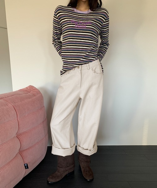 UNE MANSION（ユヌマンション）の「【2026SS新作アイテム】 【UNE ORIGINAL】バックポケットレース刺繍ワイドデニムパンツ（その他パンツ・レディース・チャコールグレー/アイボリー・SMALL/MEDIUM）」の10枚目の写真