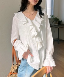 Rejoule（リジュール）の「Vネック ラッフルフリルブラウス（シャツ/ブラウス）」