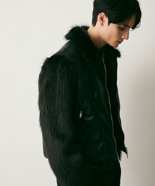 Shoowtime（ショウタイム）の「Fur Pattern Synthetic leather Blouson / ファーパターン合成皮革ショート丈ブルゾン（ブルゾン・メンズ・ブラック系・MEDIUM/LARGE/X-LARGE）」の6枚目の写真