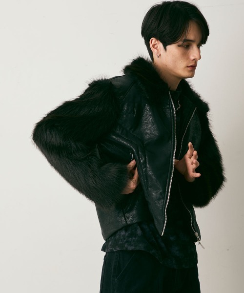 Shoowtime（ショウタイム）の「Fur Pattern Synthetic leather Blouson / ファーパターン合成皮革ショート丈ブルゾン（ブルゾン・メンズ・ブラック系・MEDIUM/LARGE/X-LARGE）」の7枚目の写真