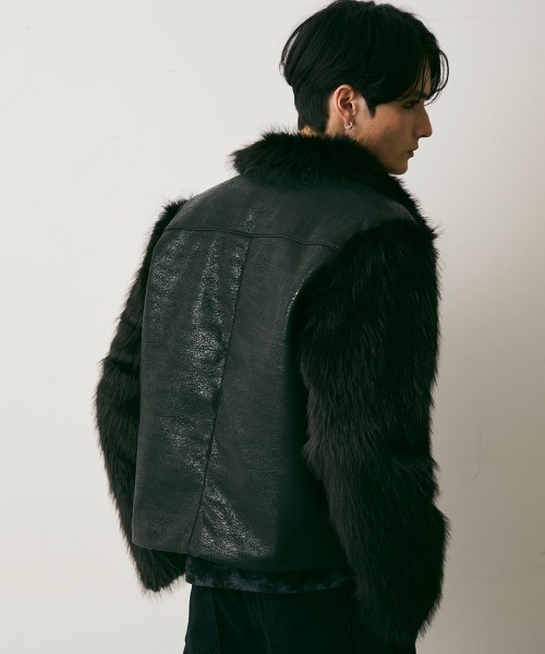 Shoowtime（ショウタイム）の「Fur Pattern Synthetic leather Blouson / ファーパターン合成皮革ショート丈ブルゾン（ブルゾン・メンズ・ブラック系・MEDIUM/LARGE/X-LARGE）」の8枚目の写真