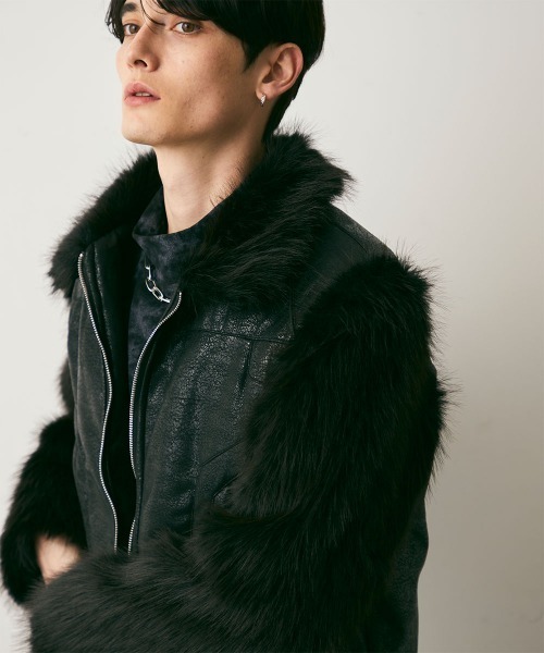 Shoowtime（ショウタイム）の「Fur Pattern Synthetic leather Blouson / ファーパターン合成皮革ショート丈ブルゾン（ブルゾン・メンズ・ブラック系・MEDIUM/LARGE/X-LARGE）」の9枚目の写真