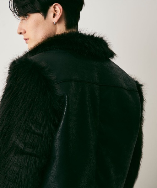 Shoowtime（ショウタイム）の「Fur Pattern Synthetic leather Blouson / ファーパターン合成皮革ショート丈ブルゾン（ブルゾン・メンズ・ブラック系・MEDIUM/LARGE/X-LARGE）」の10枚目の写真