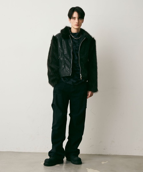 Shoowtime（ショウタイム）の「Fur Pattern Synthetic leather Blouson / ファーパターン合成皮革ショート丈ブルゾン（ブルゾン・メンズ・ブラック系・MEDIUM/LARGE/X-LARGE）」の11枚目の写真