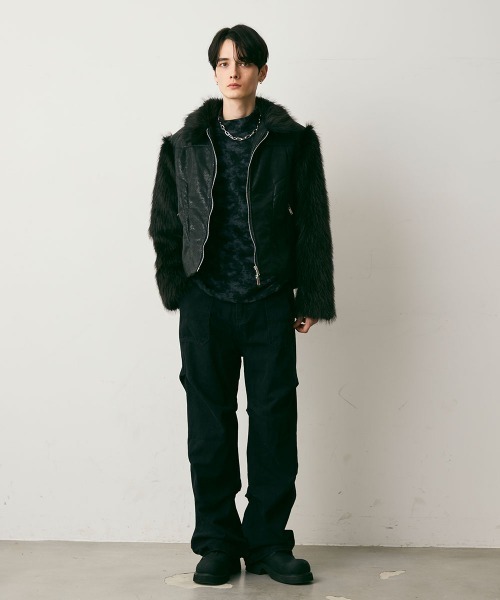 Shoowtime（ショウタイム）の「Fur Pattern Synthetic leather Blouson / ファーパターン合成皮革ショート丈ブルゾン（ブルゾン・メンズ・ブラック系・MEDIUM/LARGE/X-LARGE）」の12枚目の写真