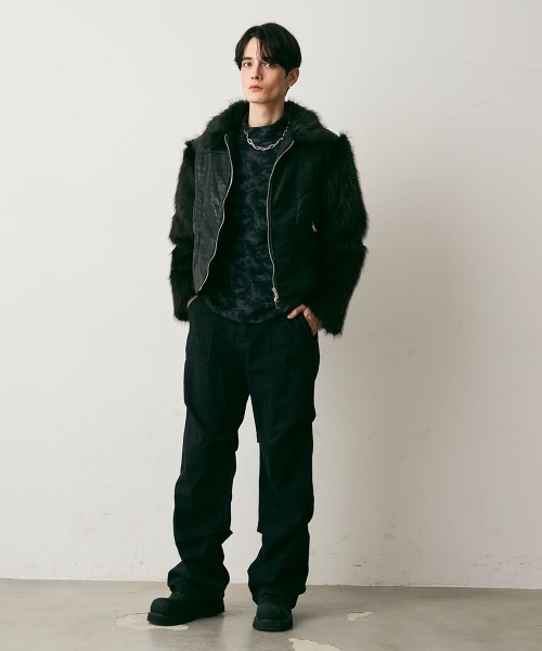 Shoowtime（ショウタイム）の「Fur Pattern Synthetic leather Blouson / ファーパターン合成皮革ショート丈ブルゾン（ブルゾン・メンズ・ブラック系・MEDIUM/LARGE/X-LARGE）」の13枚目の写真