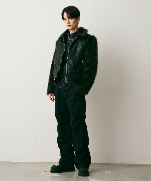 Shoowtime（ショウタイム）の「Fur Pattern Synthetic leather Blouson / ファーパターン合成皮革ショート丈ブルゾン（ブルゾン・メンズ・ブラック系・MEDIUM/LARGE/X-LARGE）」の14枚目の写真