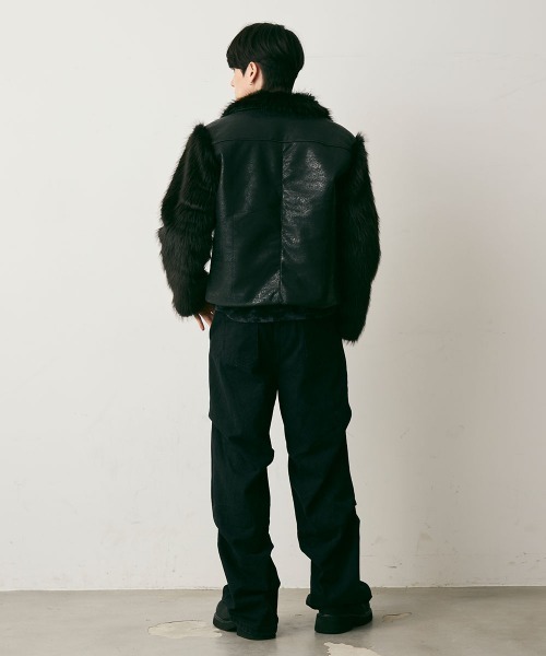 Shoowtime（ショウタイム）の「Fur Pattern Synthetic leather Blouson / ファーパターン合成皮革ショート丈ブルゾン（ブルゾン・メンズ・ブラック系・MEDIUM/LARGE/X-LARGE）」の17枚目の写真