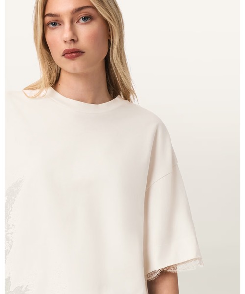 ALLSAINTS(オールセインツ)の「NIA LACE DETAIL SHORT SLEEVE T-SHIRT | NIA レース ディテール 半袖 Tシャツ(Tシャツ/カットソー・レディース・ホワイト系その他・XS/S/M)」の4枚目の写真