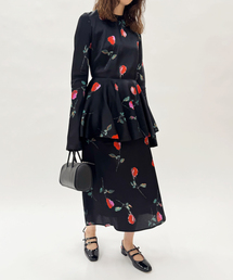 EDIT. FOR LULU | 【GANNI/ガニー】Printed Stretch Satin Midi Dress(ワンピース)