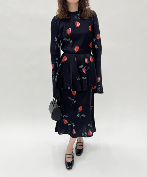 EDIT. FOR LULU（エディットフォールル）の「【GANNI/ガニー】Printed Stretch Satin Midi Dress（ワンピース・レディース・ブラック・FREE）」の2枚目の写真