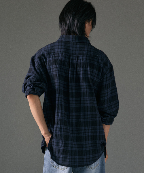 LXT（エルエックスティー）の「ライトクリンクルコットンチェックシャツ[ネイビー]（シャツ/ブラウス・レディース・その他・1/2/3）」の4枚目の写真