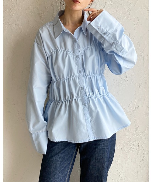 She's Closet(シーズクローゼット)の「長袖 シャーリング ビスチェ デザイン シャツ ブラウス(シャツ/ブラウス・レディース・チャコールグレー/ブルー/ホワイト・FREE)」の6枚目の写真