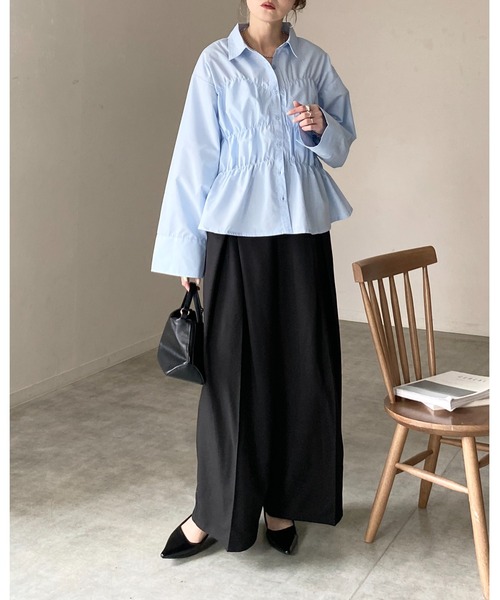 She's Closet(シーズクローゼット)の「長袖 シャーリング ビスチェ デザイン シャツ ブラウス(シャツ/ブラウス・レディース・チャコールグレー/ブルー/ホワイト・FREE)」の13枚目の写真