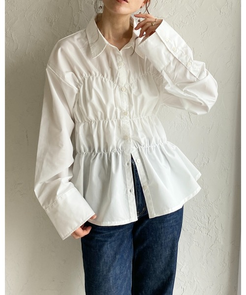 She's Closet(シーズクローゼット)の「長袖 シャーリング ビスチェ デザイン シャツ ブラウス(シャツ/ブラウス・レディース・チャコールグレー/ブルー/ホワイト・FREE)」の15枚目の写真