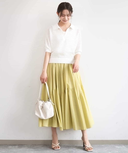 MK MICHEL KLEIN（エムケーミッシェルクラン）の「[洗える]レーシー柄編み衿付きニット（ニット/セーター・レディース・アイボリー/グリーン/ネイビー・38）」の5枚目の写真