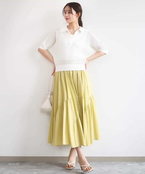 MK MICHEL KLEIN（エムケーミッシェルクラン）の「[洗える]レーシー柄編み衿付きニット（ニット/セーター・レディース・アイボリー/グリーン/ネイビー・38）」の6枚目の写真