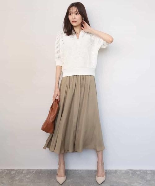 MK MICHEL KLEIN（エムケーミッシェルクラン）の「[洗える]レーシー柄編み衿付きニット（ニット/セーター・レディース・アイボリー/グリーン/ネイビー・38）」の12枚目の写真