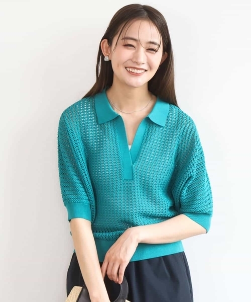MK MICHEL KLEIN（エムケーミッシェルクラン）の「[洗える]レーシー柄編み衿付きニット（ニット/セーター・レディース・アイボリー/グリーン/ネイビー・38）」の13枚目の写真