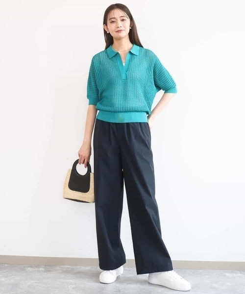 MK MICHEL KLEIN（エムケーミッシェルクラン）の「[洗える]レーシー柄編み衿付きニット（ニット/セーター・レディース・アイボリー/グリーン/ネイビー・38）」の14枚目の写真