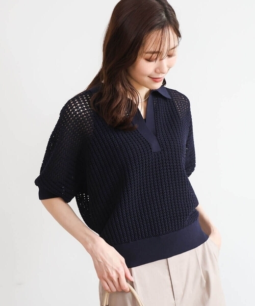 MK MICHEL KLEIN（エムケーミッシェルクラン）の「[洗える]レーシー柄編み衿付きニット（ニット/セーター・レディース・アイボリー/グリーン/ネイビー・38）」の17枚目の写真